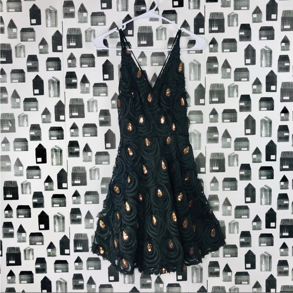 Soieblu Dresses & Skirts - Soieblu - black peacock with rose, gold, sequenced, dress - unique & beautiful